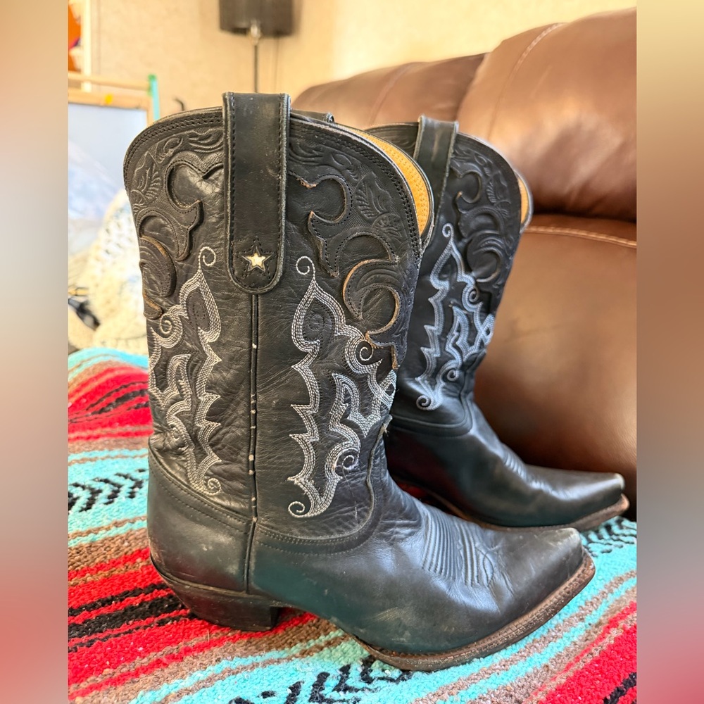 Tony Lama Women's Ladies Western Cowboy boots black leather rodeo snip toe 8